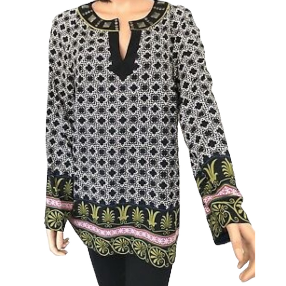 Nicole by Nicole Miller Large Tunic Top Studded V-neck Multi Color And Patterns - Picture 1 of 12
